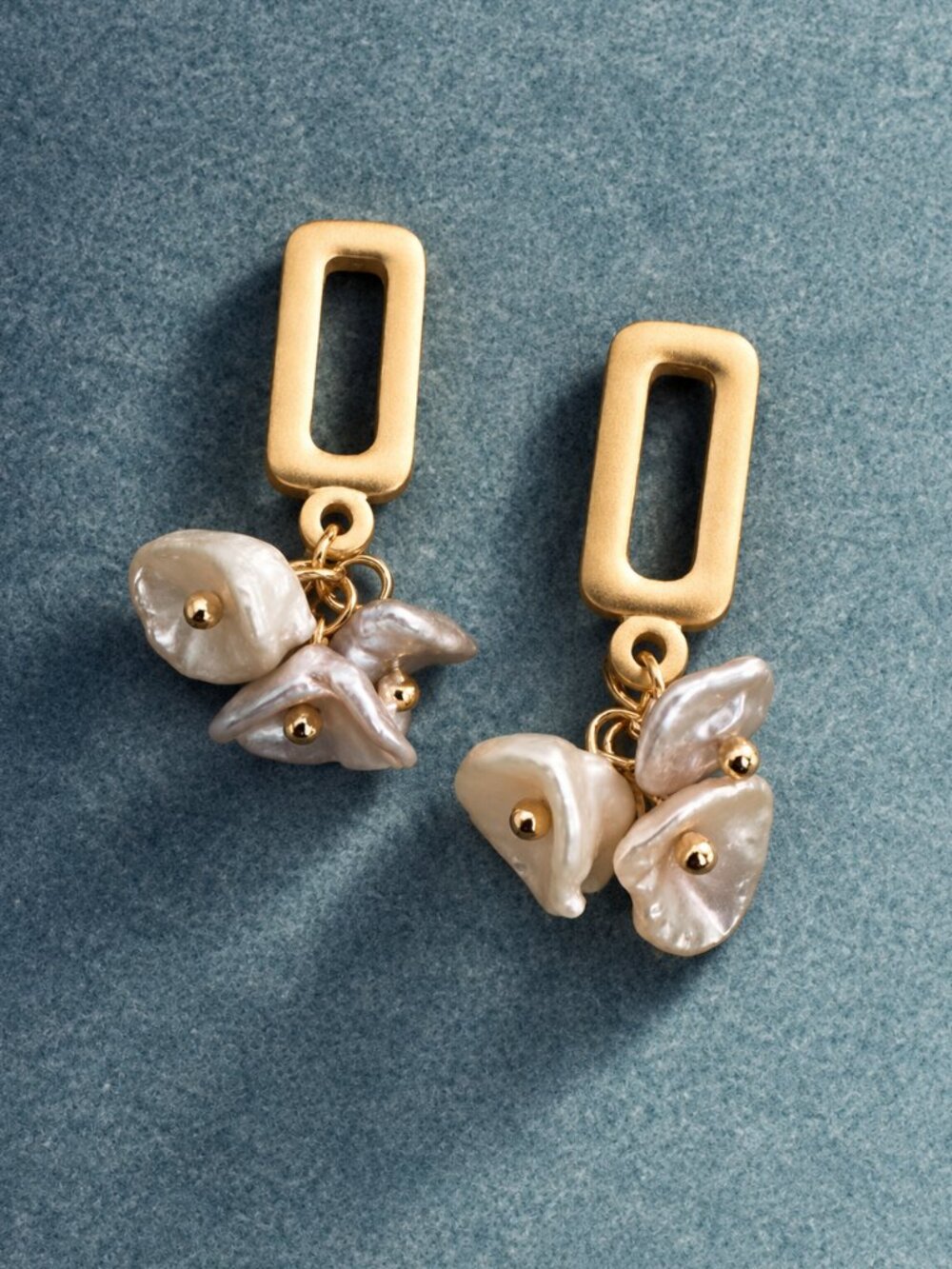 Anthropologie 18k Gold Baroque Pearl Cluster Drop Earrings